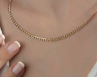 14K Gold Cuban Chain Necklace,  Chain Necklace, Solid Gold 2.68mm Cuban Chain Necklace, Gift for Her, Handmade Jewelry