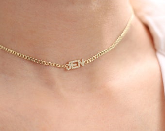 Choker Name Necklace - Gold Name Choker - Pave  Name necklace - Name Choker - Personalized Jewelry - Personalized Choker - Choker