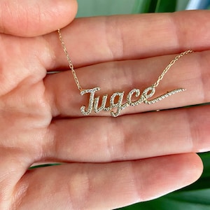 14K Gold Pavé Name Necklace - Custom Name Necklace - Personalize Name Necklace - Gold Name Necklace - Pave Stone Initials  - Custom Necklace