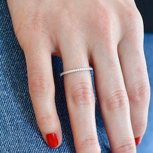 Eternity Ring Full Round CZ Stone Ring Engagement Eternity Matching Band Wedding Band Anniversary Ring Valentine's Day Gift image 1