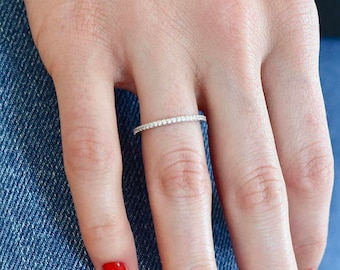Eternity Ring - Full Round CZ Stone Ring - Engagement Eternity Matching Band - Wedding Band - Anniversary Ring - Valentine's Day Gift