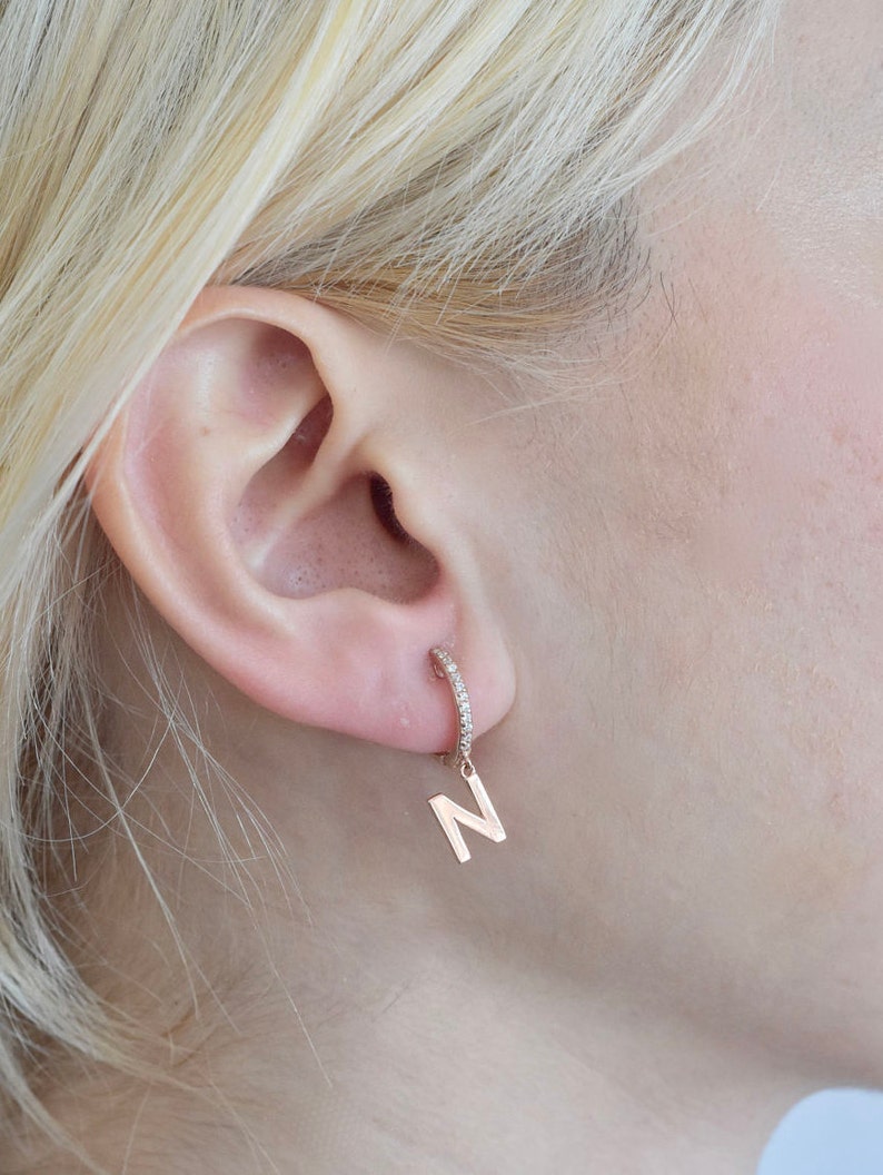 Dangle Initial Earring Drop Letter Earring Gold Initial Earring Personalized Earring Letter Earring Earring Valentine's Day Gift image 3