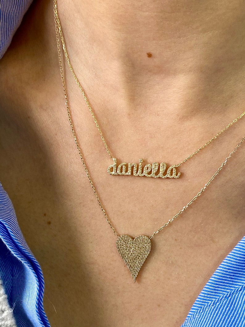 14K Gold Custom Pave Name Name Necklace Gold Name Necklace Pave Name Necklace Personalized Jewelry Custom Name Bridesmaid Gift image 4