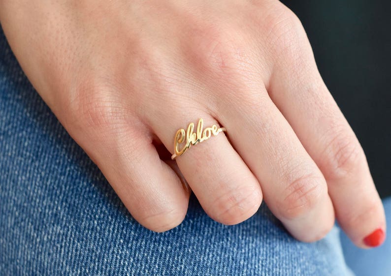 14K Gold Name Ring Gold Ring Name Ring Christmas gift Custom Name Ring Bridesmaid Gift Personalized Ring Valentine's Days Gift image 1