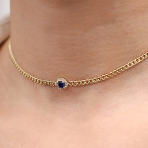 14K Gold Choker , Personalized Birthstone Jewelry, Blue Sapphire Choker, Graduation Gift for Her, Necklaces for Women , birthstone choker