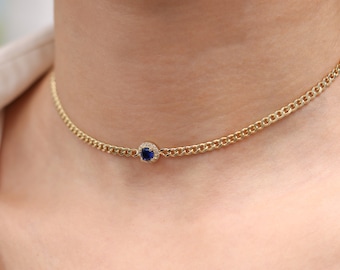 14K Gold Choker , Personalized Birthstone Jewelry, Blue Sapphire Choker, Graduation Gift for Her, Necklaces for Women , birthstone choker