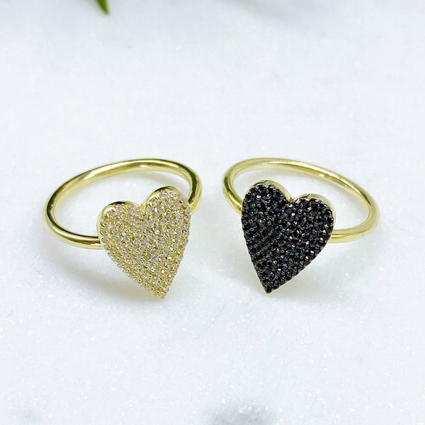 Heart Ring - Pave Elongated Heart Ring - Pave Diamond Heart Shape Ring - Fashion Ring Jewelry - Custom Ring - Gifts for Her - Gifts for Mom
