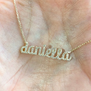 14K Gold Custom Pave Name - Name Necklace - Gold Name Necklace - Pave Name Necklace - Personalized Jewelry - Custom Name - Bridesmaid Gift