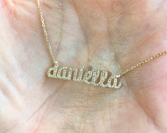 14K Gold Custom Pave Name - Name Necklace - Gold Name Necklace - Pave Name Necklace - Personalized Jewelry - Custom Name - Bridesmaid Gift