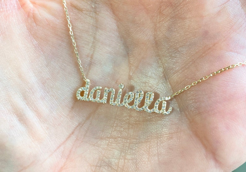 14K Gold Custom Pave Name Name Necklace Gold Name Necklace Pave Name Necklace Personalized Jewelry Custom Name Bridesmaid Gift image 1