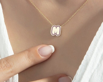 14K Gold Enamel Initial Necklace, Initial Necklace, Gold Handmade Necklace, Personalized gift, Custom Initial Necklace, Gift for Her