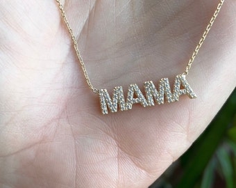 14K Gold Mama necklace- Mama Necklace - Gold Mama Necklace - Pave Mama Necklace - Personalized Jewelry - MAMA necklace - Mother's Day gift