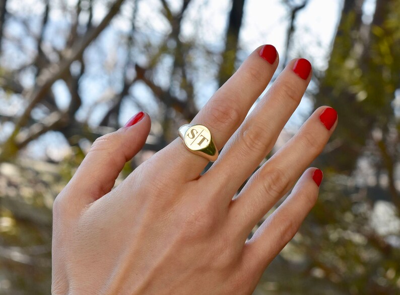 14K Gold Signet Ring Personalized Signet Ring Couples Signet Ring Gold Signet Ring Initial Signet Ring Initial Ring image 2