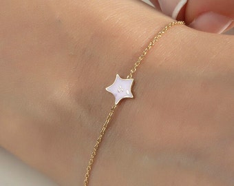 Lilac Color Star Bracelet, 14K Gold Enamel Color Star Bracelet, Personalized Star Bracelet, Dainty Star Bracelet,Colorful Star Bracelet