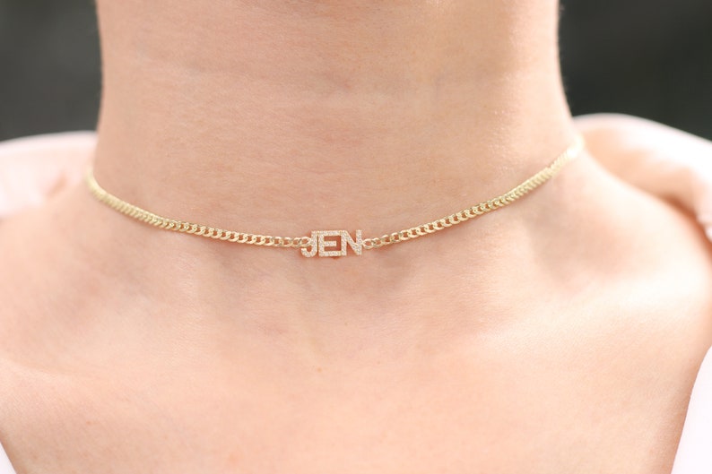 Choker Name Necklace Gold Name Choker Pave Name Necklace Etsy