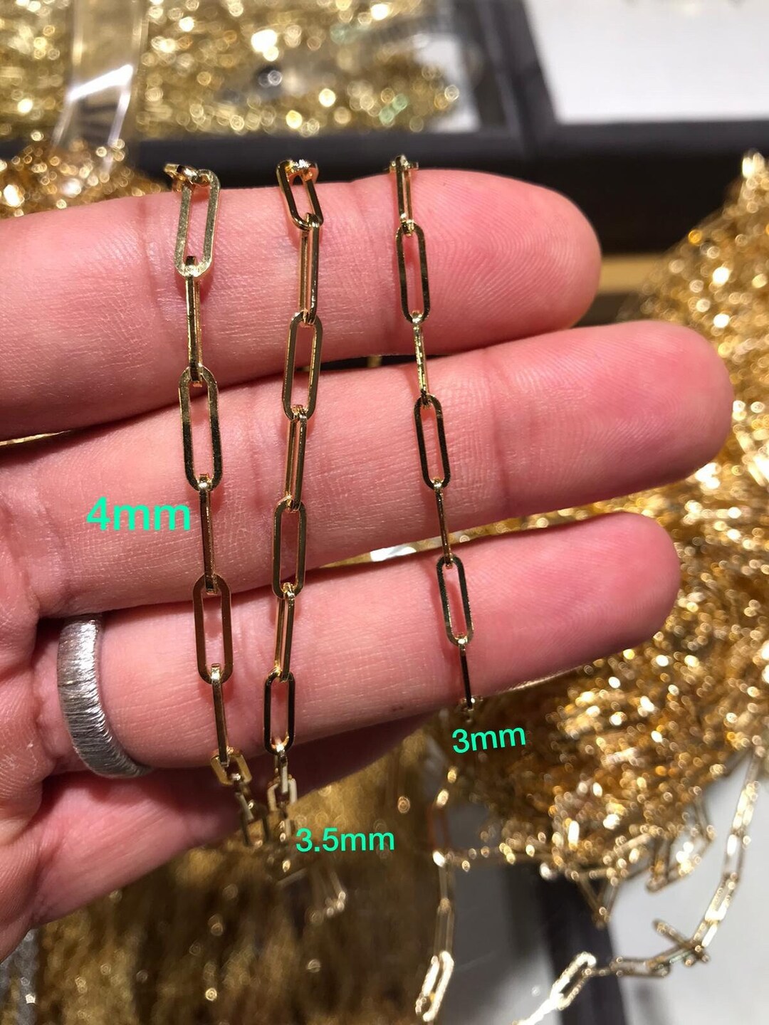 14k Yellow Gold Fancy Paperclip Chain Necklace , Real 14k Yellow Gold