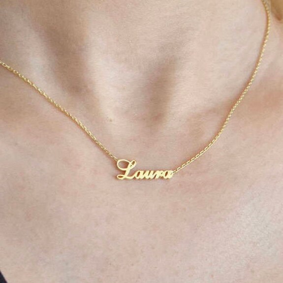 14K Gold Dainty Name Necklace Personalized Necklace Name | Etsy