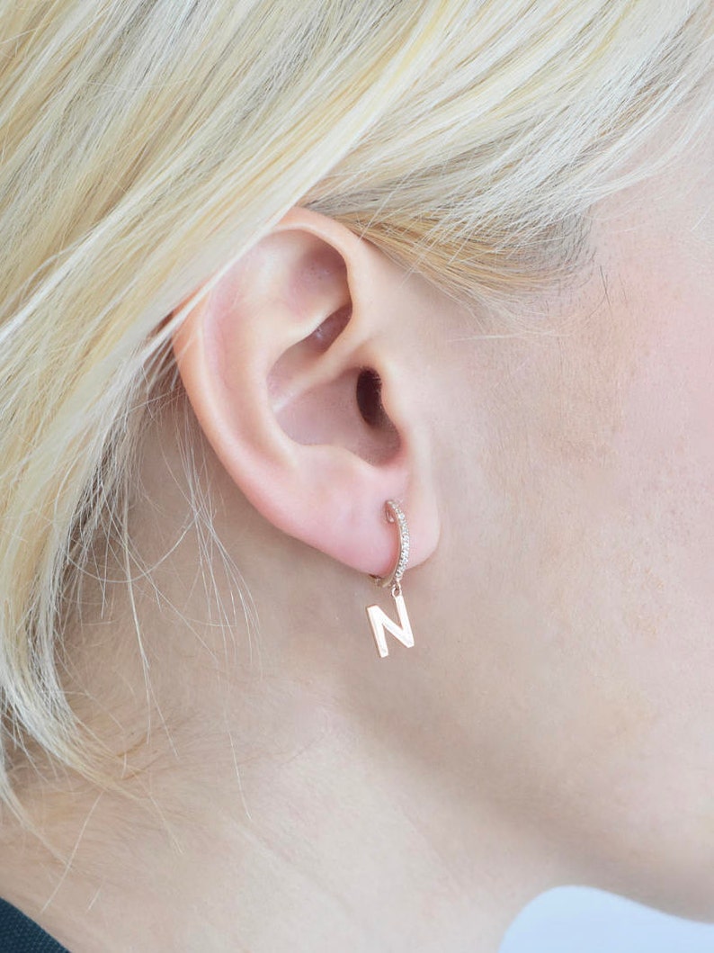 Dangle Initial Earring Drop Letter Earring Gold Initial Earring Personalized Earring Letter Earring Earring Valentine's Day Gift image 1