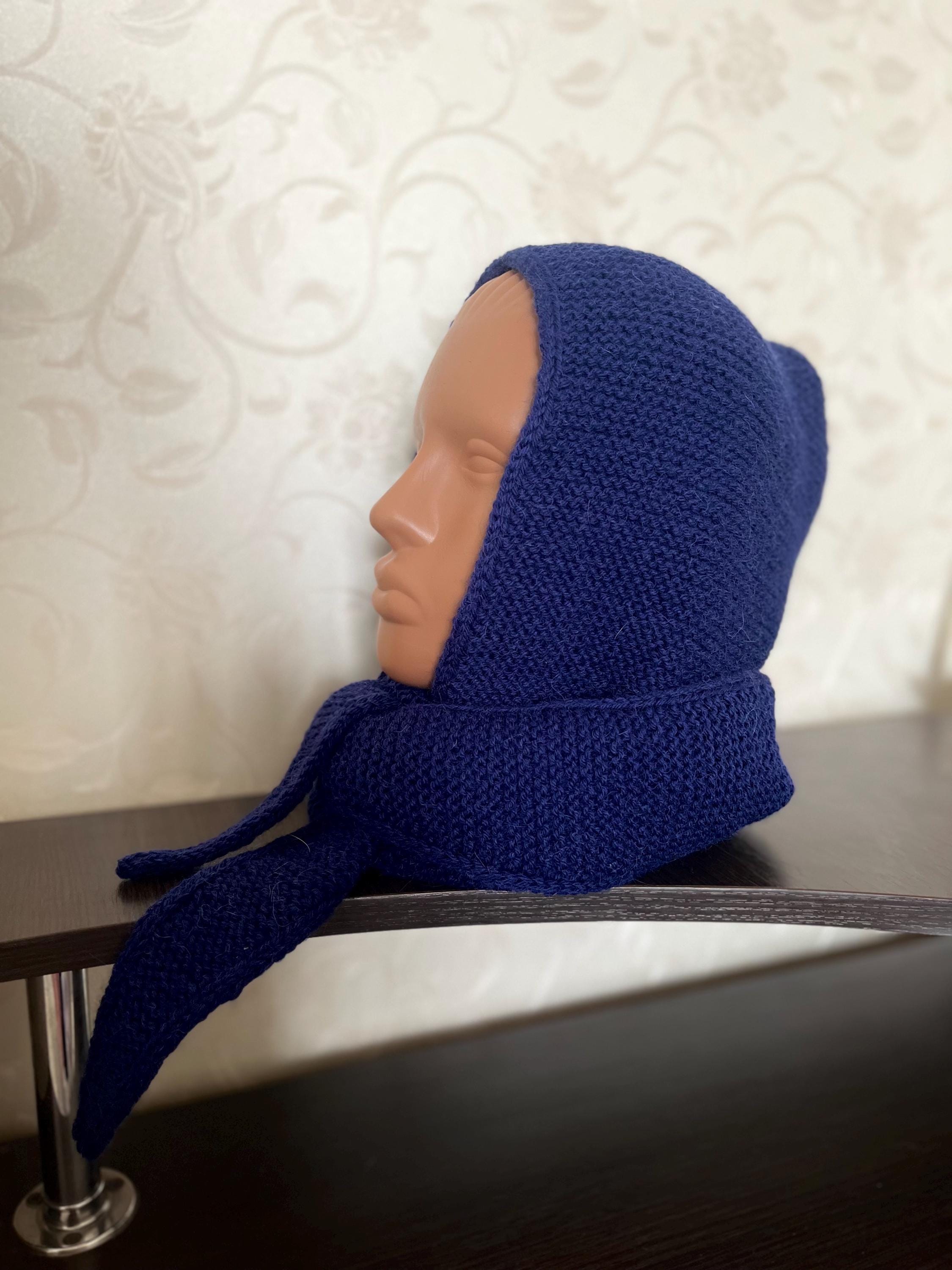 Hand-knitted Hooded Scarf Navy Blue – Alpaca Merino Blend Knit