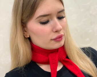 Wrap Yourself in Luxury: Ultra Soft Scarf for All Seasons, Knit neck scarf, Red small neck scarf kerchief, Merino Wool Sophie scarf, headban