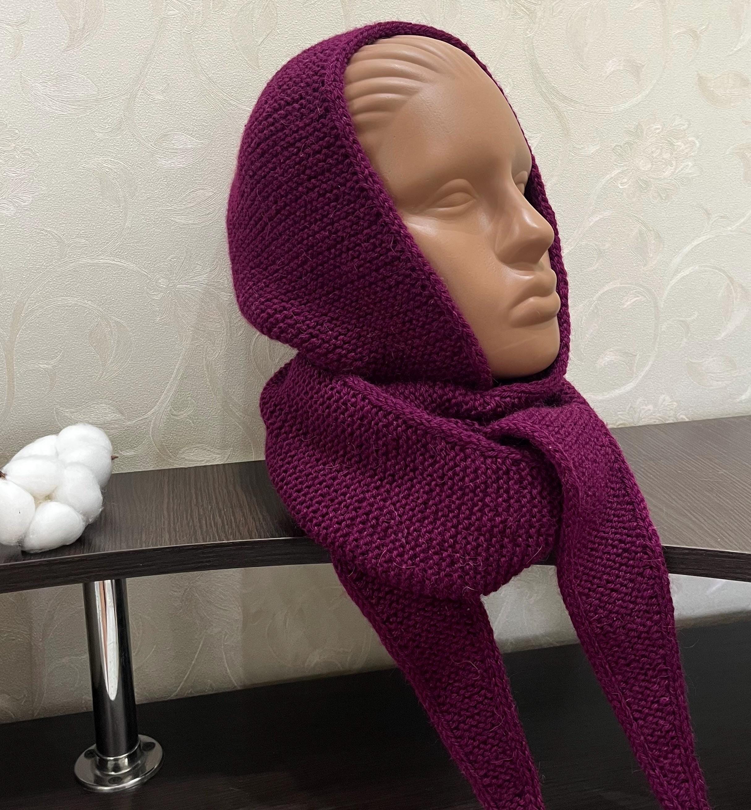 Hand-knitted Hood Scarf – Alpaca Merino Blend Knit, Burgundy 