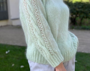 Luxurious Mohair Jumper: Soft and Stylish Knitwear for Any Season Designer Pullover DROPS Kid-Silk Sweet spring  is feather light Pistachio