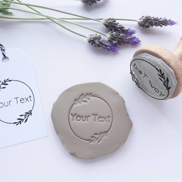 Custom CLAY Stamp with WREATH and TEXT, Custom Pottery Stamp, Ceramic Signature Stamp, Monogram for Clay, Stamp for Potter, Premade Logo