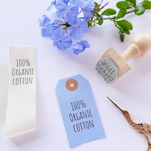 Timbro personalizzato per ETICHETTA COMPOSIZIONE TESSUTO, timbro per nastro in tessuto di cotone biologico, timbro per etichette per indumenti, timbro per etichetta di contenuto di fibre