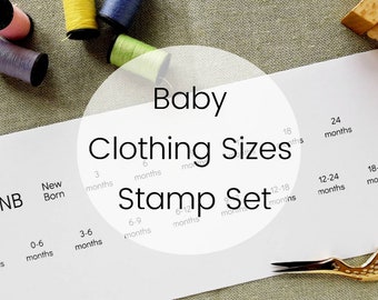 BABY CLOTHING SIZES Stamp Set, Children Clothes Sizes Labels Stamps, Kids Clothing Sizes Tags, Mini Sizing Stamps, Handmade Apparel Stamp