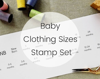 Ensemble de timbres TAILLES DE VÊTEMENTS POUR BÉBÉS, Timbres d’étiquettes de tailles de vêtements pour enfants, Étiquettes de tailles de vêtements pour enfants, Timbres de mini-dimensionnement, Timbre de vêtements faits à la main