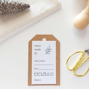 Stempel für Wäscheanhänger mit Ballaststoffanteil und Pflegehinweisen, Bekleidungs Label Stempel, Stoff Waschanleitung, Größenstempel für Label
