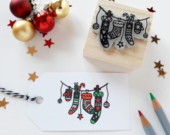 Tampon pour chaussettes de Noël, bas de Noël, cadeaux du père Noël, étiquettes de Noël à faire soi-même, emballage de Noël, tampon Rudolph, idée déco de Noël
