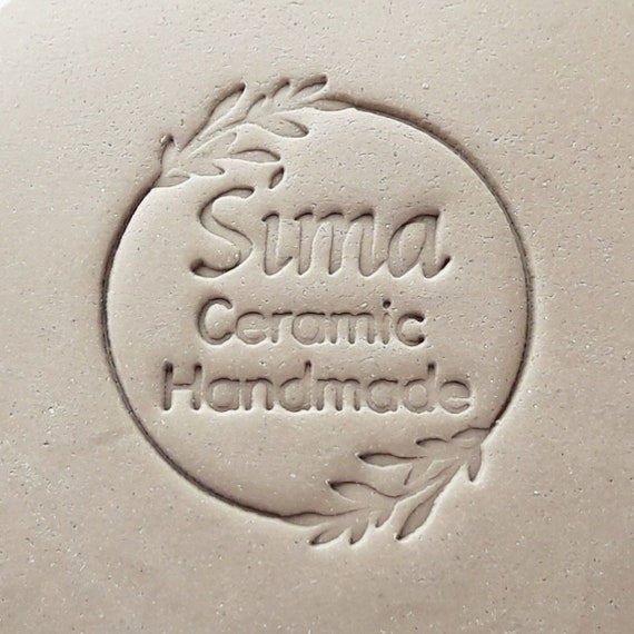 Custom CLAY Stamp With WREATH and TEXT Custom Pottery Stamp 