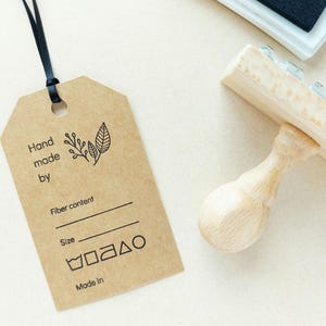 Tampon pour créations de vêtements, Instructions d'entretien, Composition des fibres, Taille d'étiquette de vêtement, Tampons de mesure, Étiquette volante en tissu personnalisée, Marque