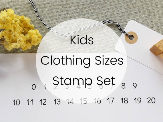 KIDS CLOTHING SIZES Stamps, Numbers Rubber Stamps Set, Children Clothes  Tags, Babies Labels, Clothing Labeling Stamps, Sizing Icons Stamps 