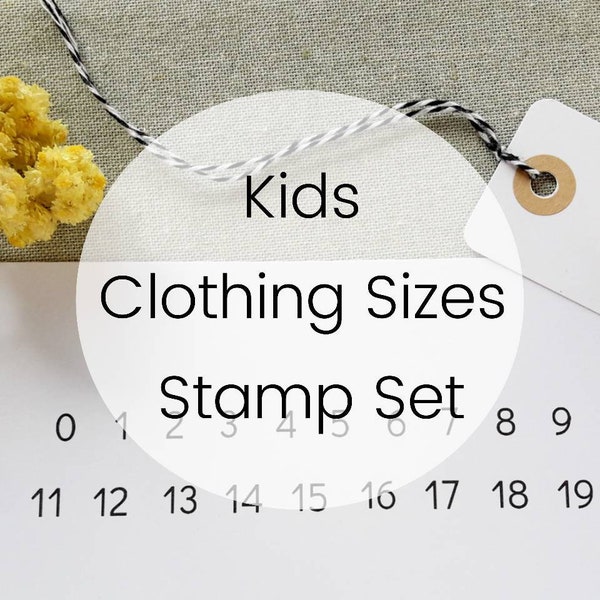 KIDS CLOTHING SIZES Stamps, Numbers Rubber Stamps Set, Children Clothes Tags, Babies labels, Clothing labeling Stamps, Sizing Icons Stamps