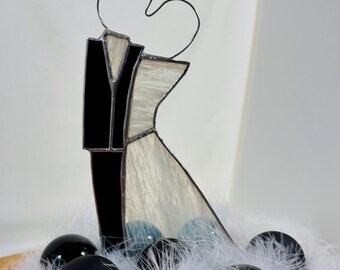 Romantic Unique Handcrafted Stained Glass Wedding Bride Groom Cake Topper or Table, Centerpiece decor