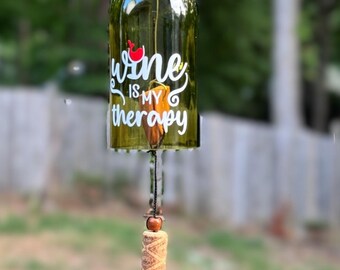 Upcycled Recycled Eco-Friendly Decorated Wine Bottle Wind Chimes