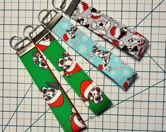 Limited Edition Christmas Holiday Dalmatian key fob key chain lanyard wristlets! FREE shipping!