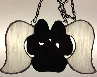 Puppy / Dog Angel Wing Paws Sunchatcher Stained Glass - Black