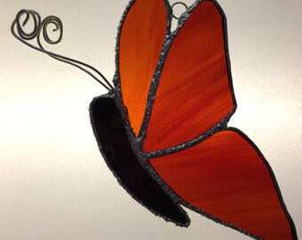 Stained Glass Butterfly Suncatcher - Red / Orange