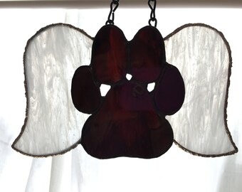 Puppy / Dog Angel Wing Paws Sunchatcher Stained Glass - Dark Brown