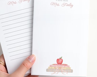 Bloc de notas personalizado para profesores / Pila de libros con lazo rosa / Regalo de agradecimiento para profesores