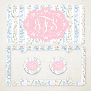 Personalized Car Accessories Set | Front License Plate, License Plate Frame, and Coasters | Mother's Day Gift Idea
