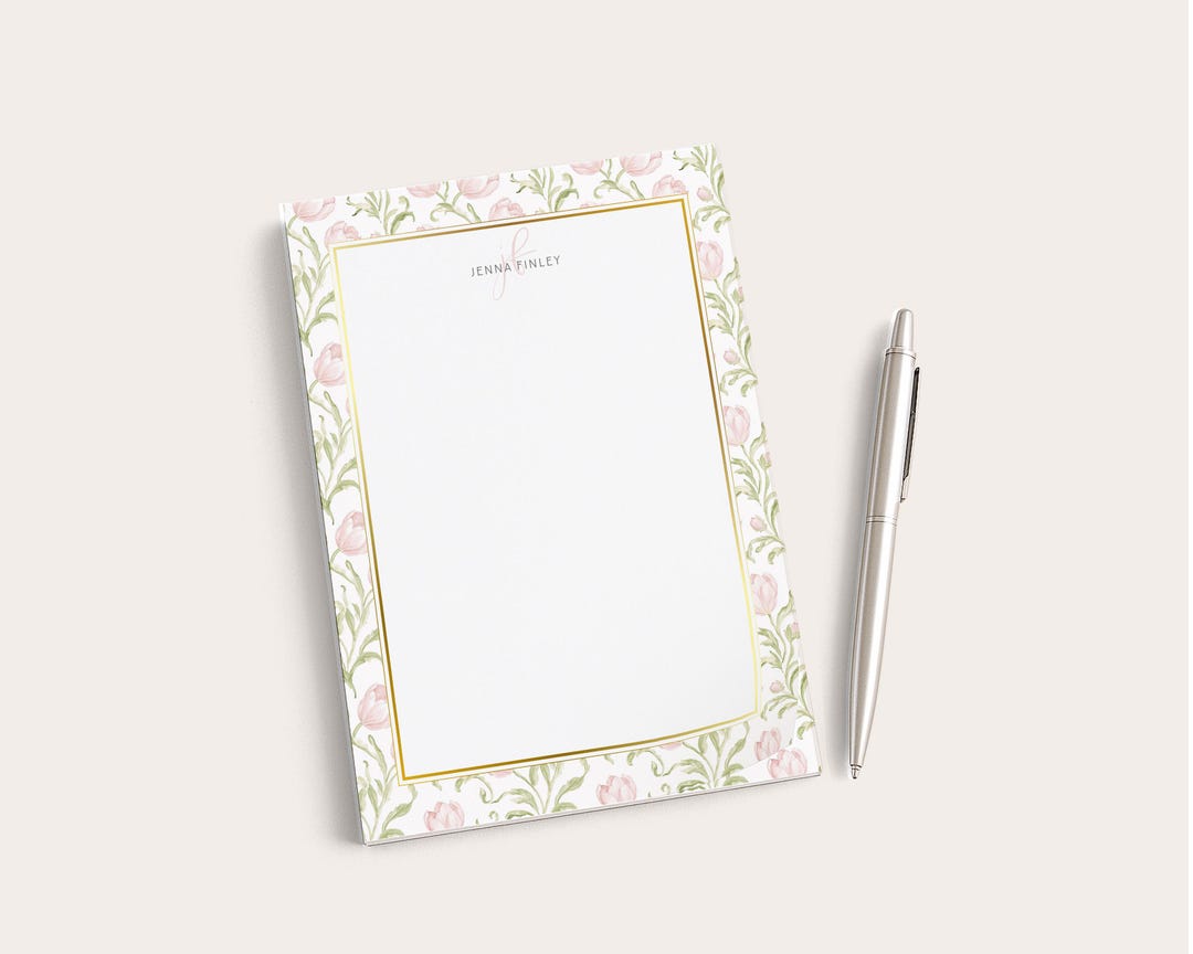 Custom Floral Notepad | 50 and 100 Sheets | Dusty Rose Tulip Flowers ...