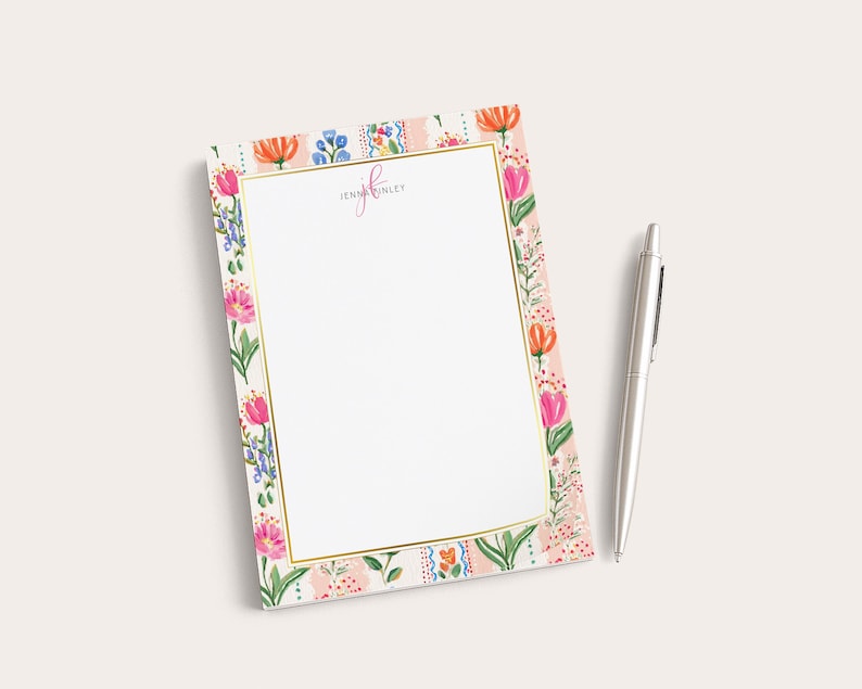 Personalized Floral Notepad | Pink Floral Stripes | Mother's Day Gift ...