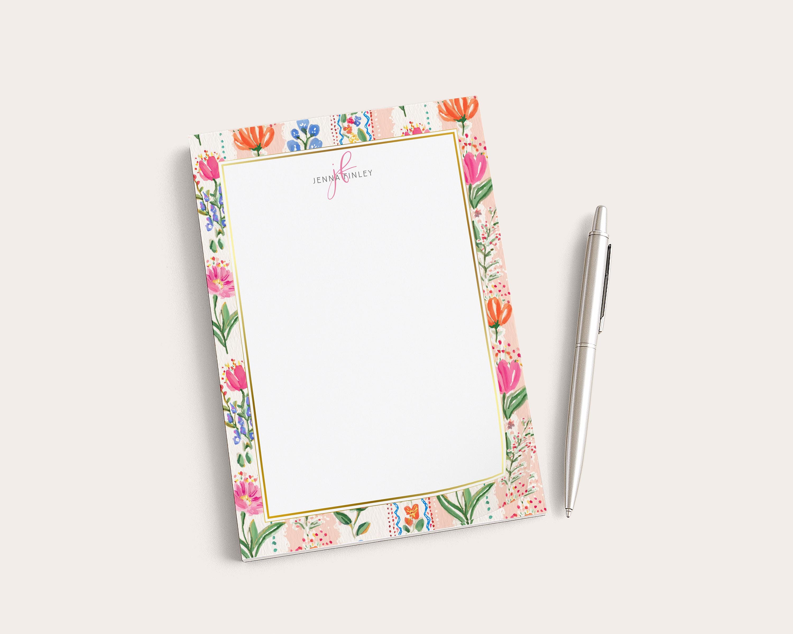 Personalized Floral Notepad | Pink Floral Stripes | Mother's Day Gift ...