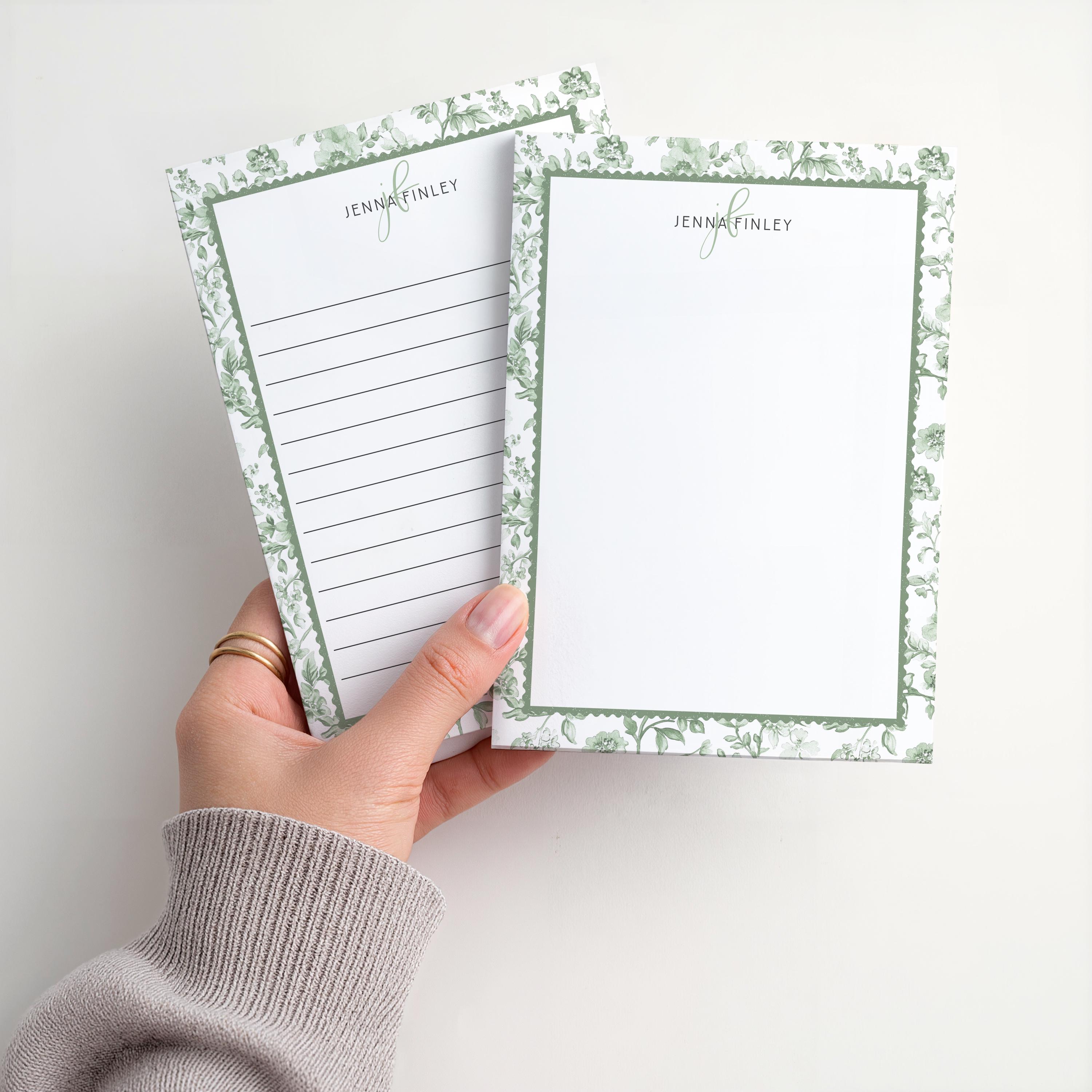 Personalized Floral Notepad | Sage Green Toile Flowers | Mother's Day ...