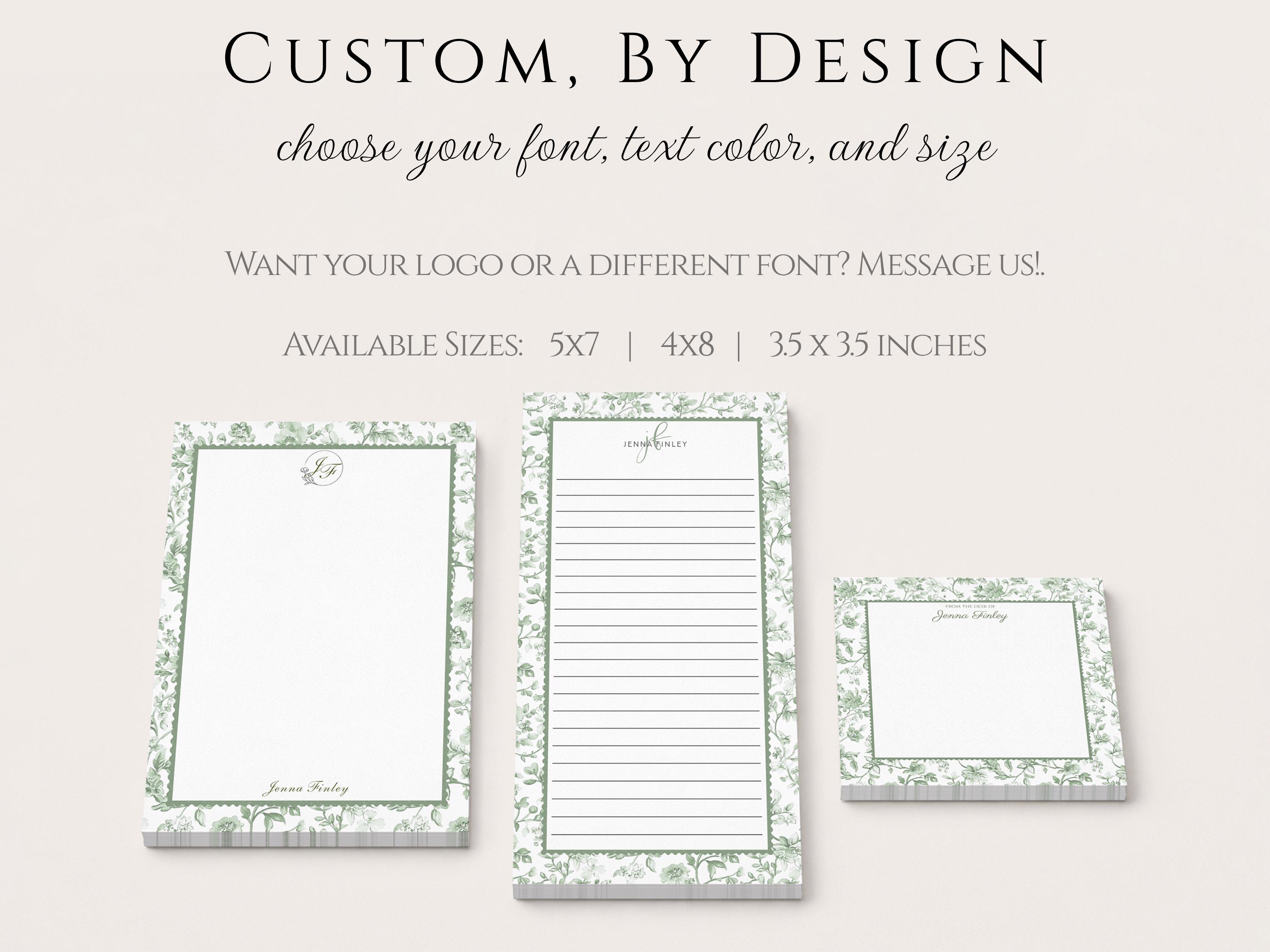 Personalized Floral Notepad | Sage Green Toile Flowers | Mother's Day ...