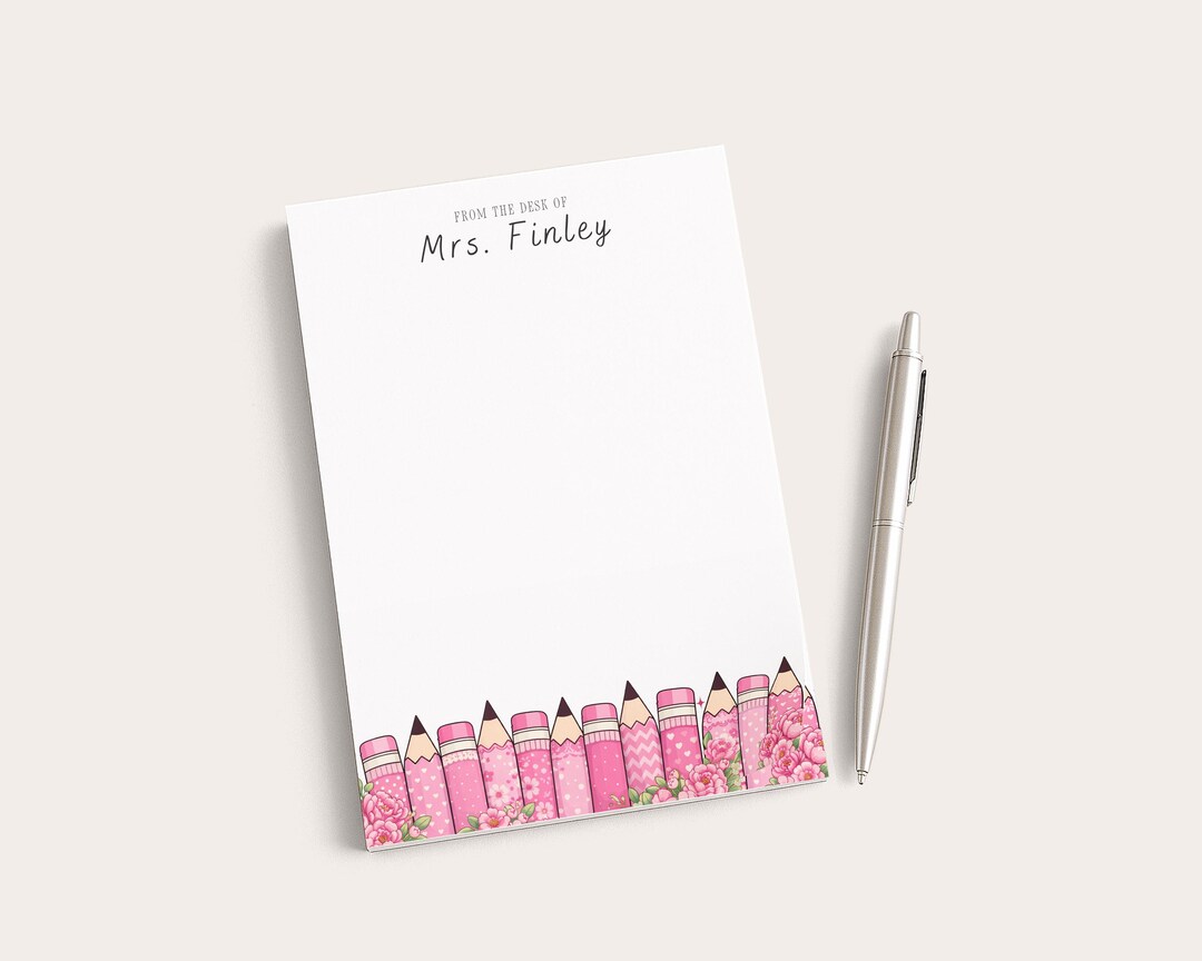 Personalized Teacher Notepad | Pink Floral Print Pencils | Teacher ...